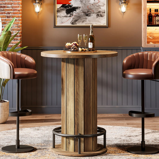 Tribesigns Round Bar Table With Metal Ring Footrest