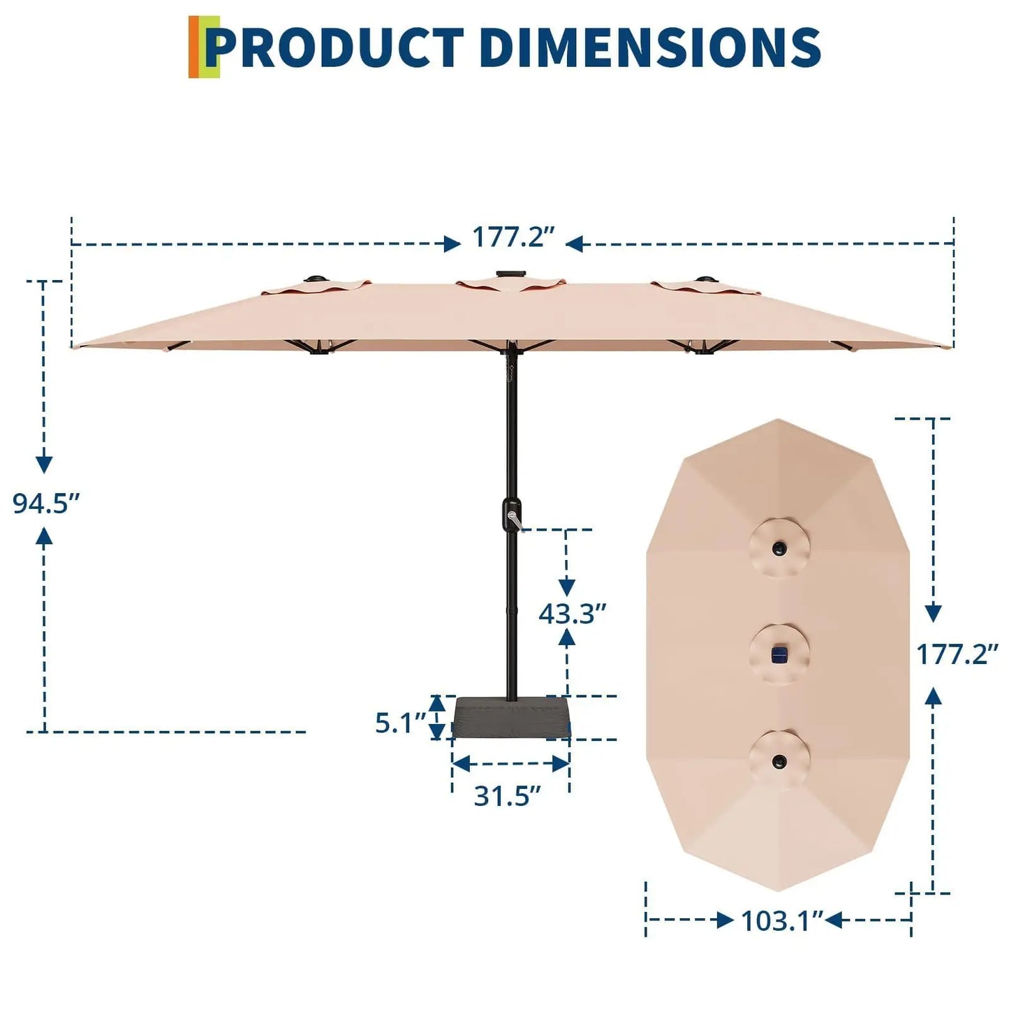 HiMISS Outdoor Patio Umbrella With Solar LED Lights Base