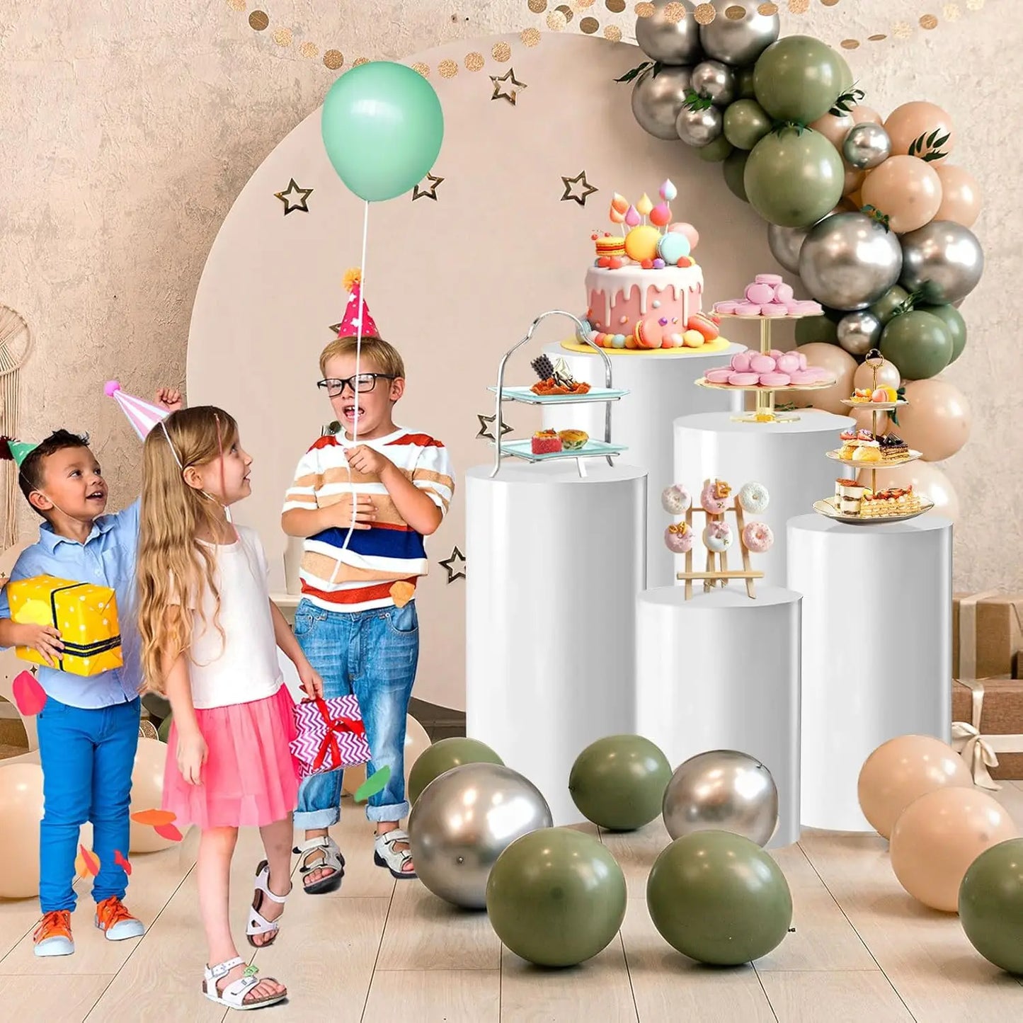 Cylinder Cake Stands Set of 5 Metal Pedestals