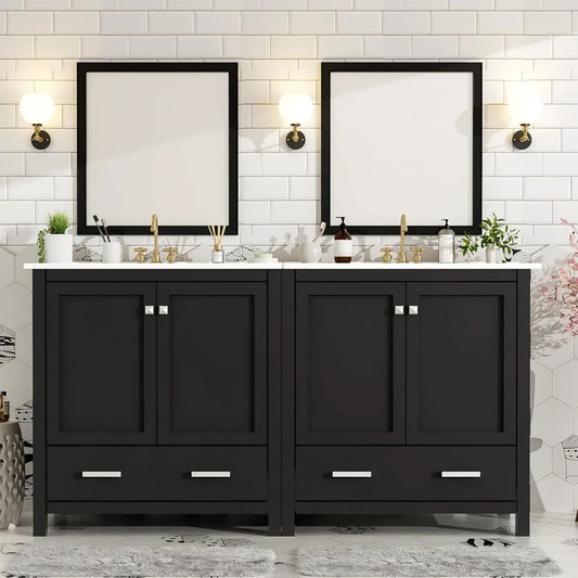 RBXC Solid Wood Bathroom Vanity With Double Sink And Storage