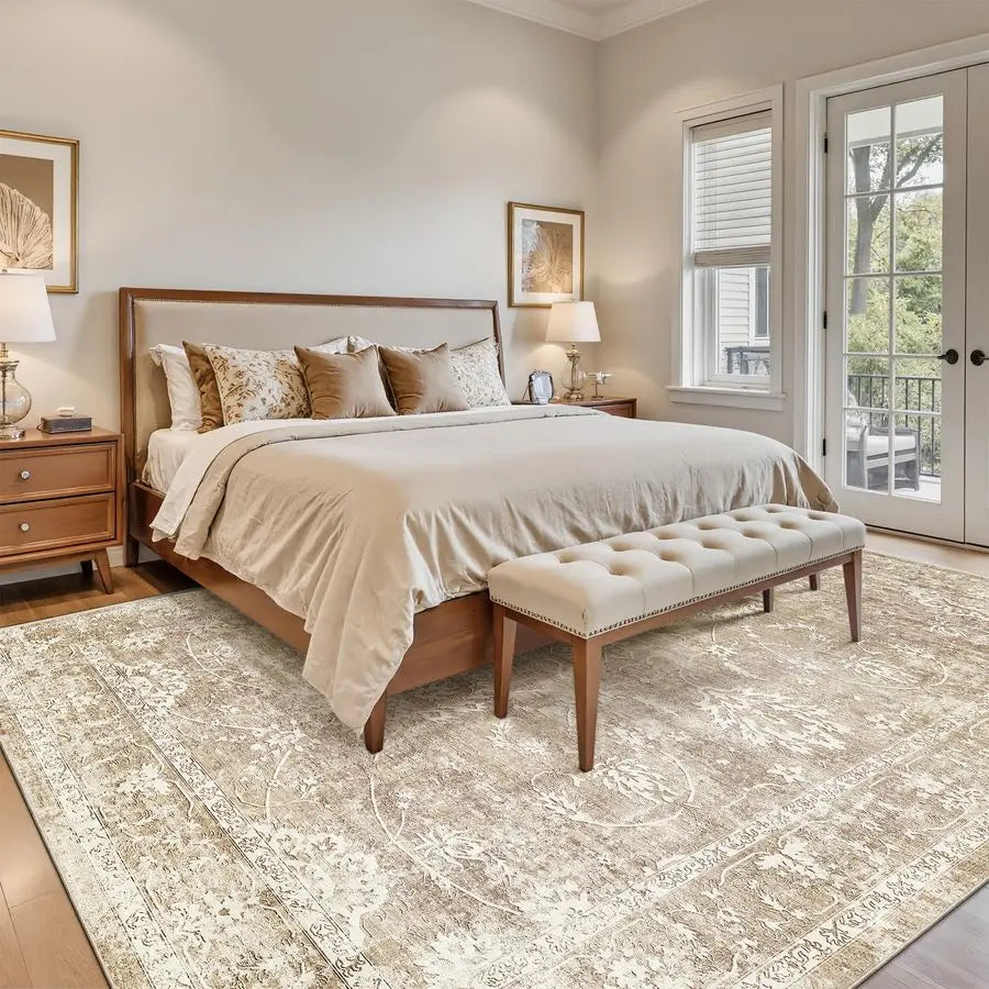 Machine Washable Vintage Natural Area Rug With NonSlip Backing