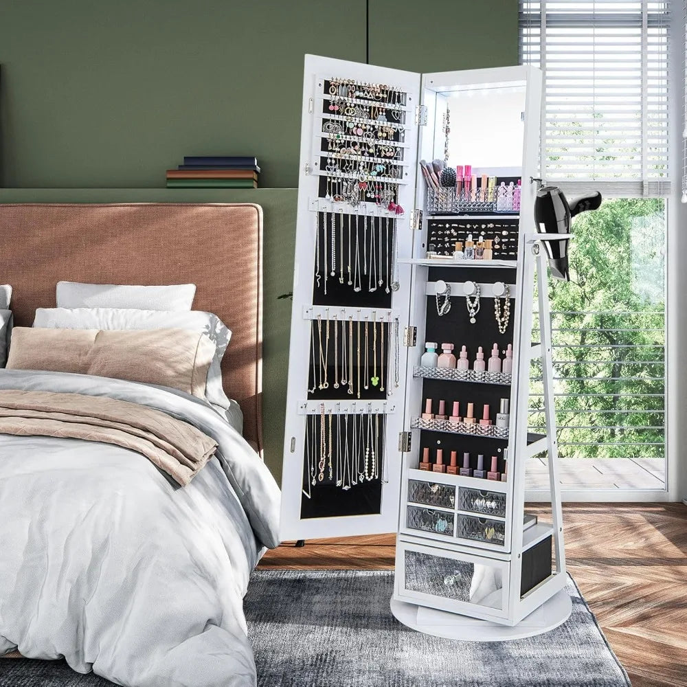 Hign-concerned 360 Swivel Jewelry Cabinet Armoire Mirror