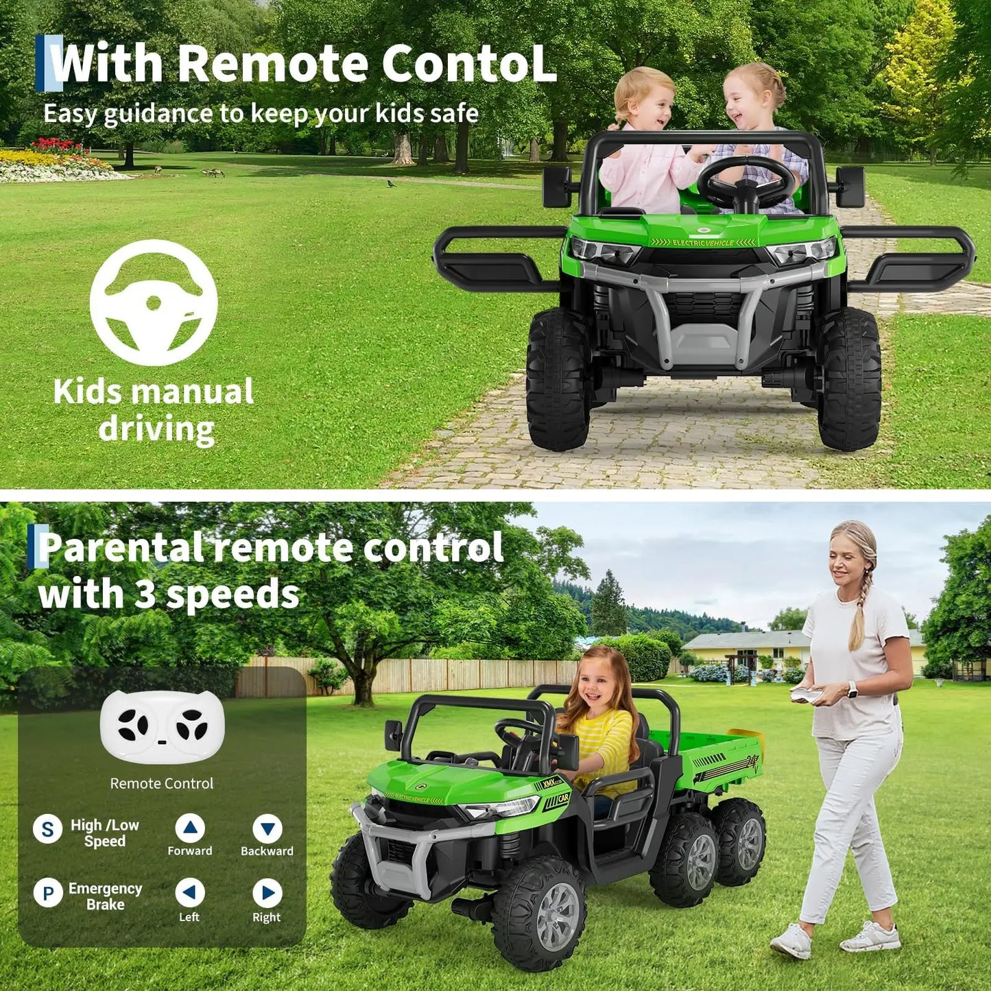 HiMIS 24V 6-Wheel Ride Dump Truck Remote Control Music