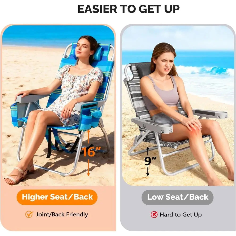 Folding Beach Backpack Chairs With Cooler And Cup Holder