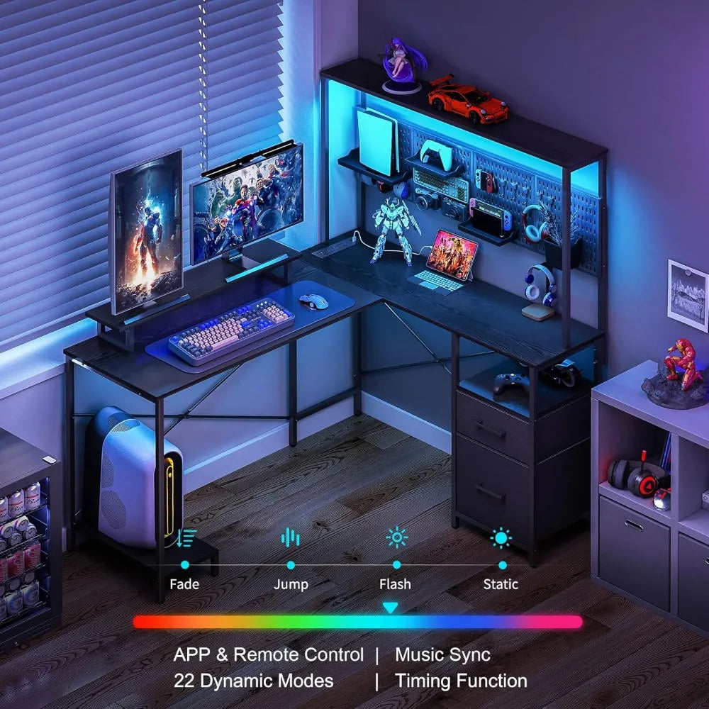 Yoobure L Shaped Desk With Pegboard And Drawers Reversible Computer Desk With Storage