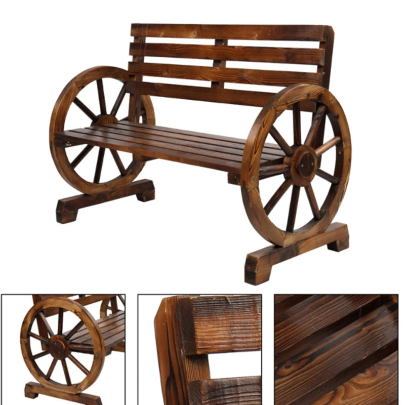 Angduo Out Vita Wooden Garden Bench Wagon Wheel Armrest