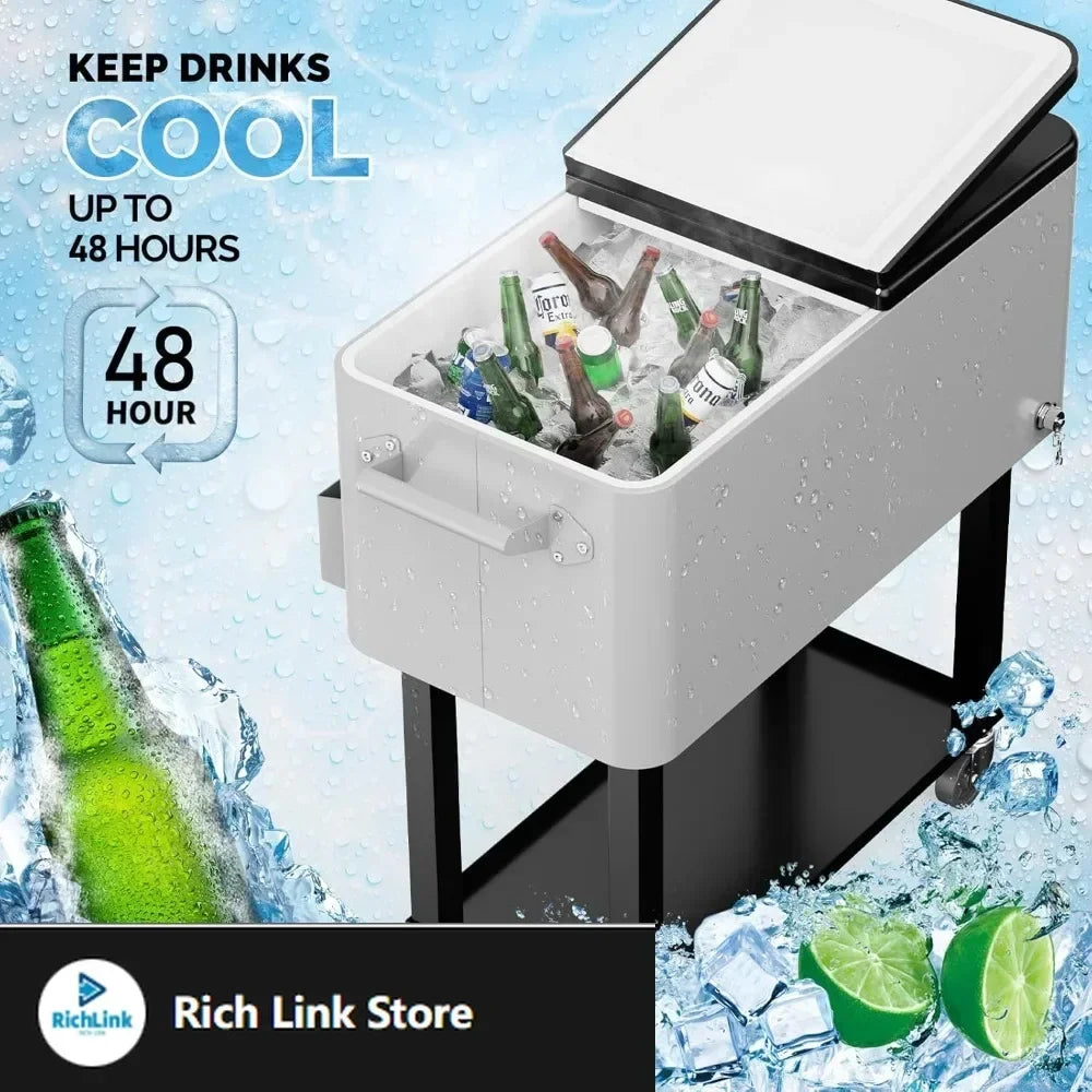 Rolling Ice Chest On Wheels Cooler Cart With Shelf