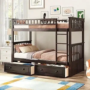 Merax Twin Over Twin Bunk Bed Featuring Storage Drawers