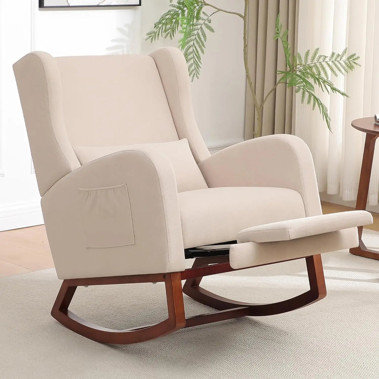 Wingback Rocking Chair Nursery with Footrest and Pillow Teddy Nursing Glider
