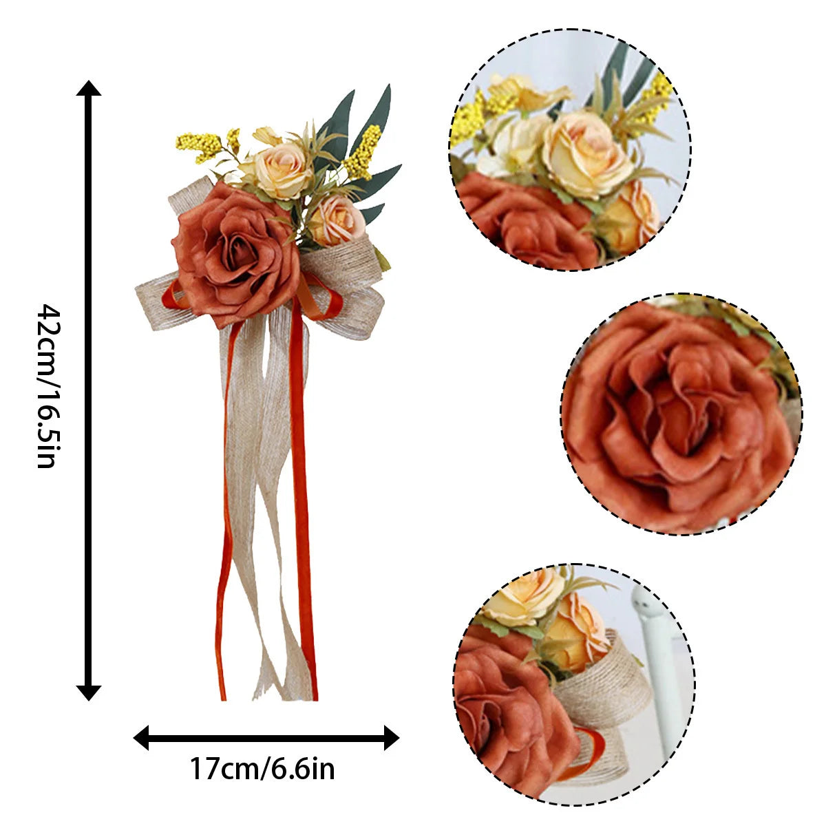 CN Zhejiang 4Pcs Wedding Aisle Pew Flowers Ribbons Chair