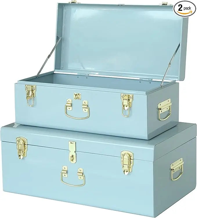 XMSJ Decorative Metal Box Storage Trunks Set Of Two