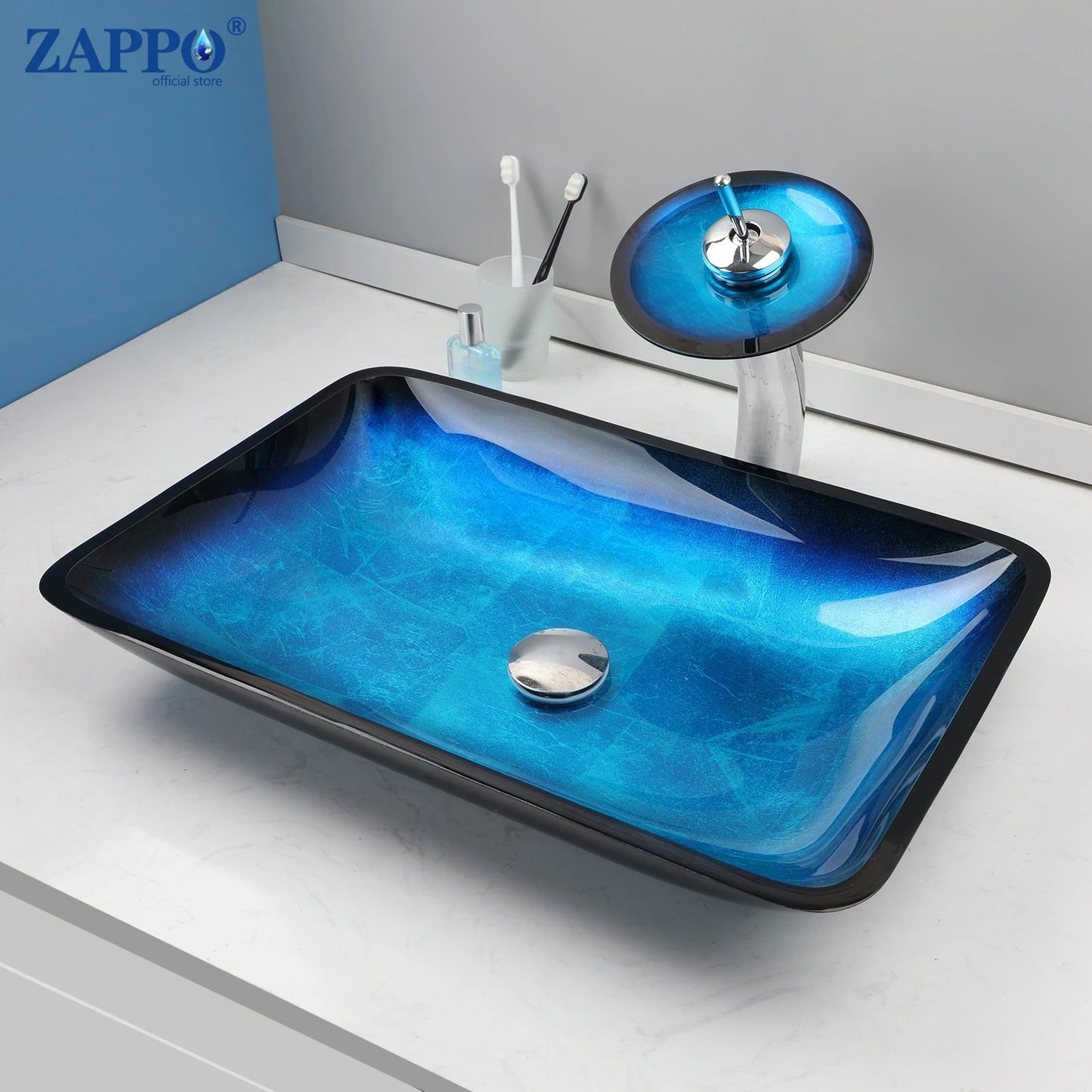 Torayvino Tempered Glass Vessel Sink With Waterfall Faucet