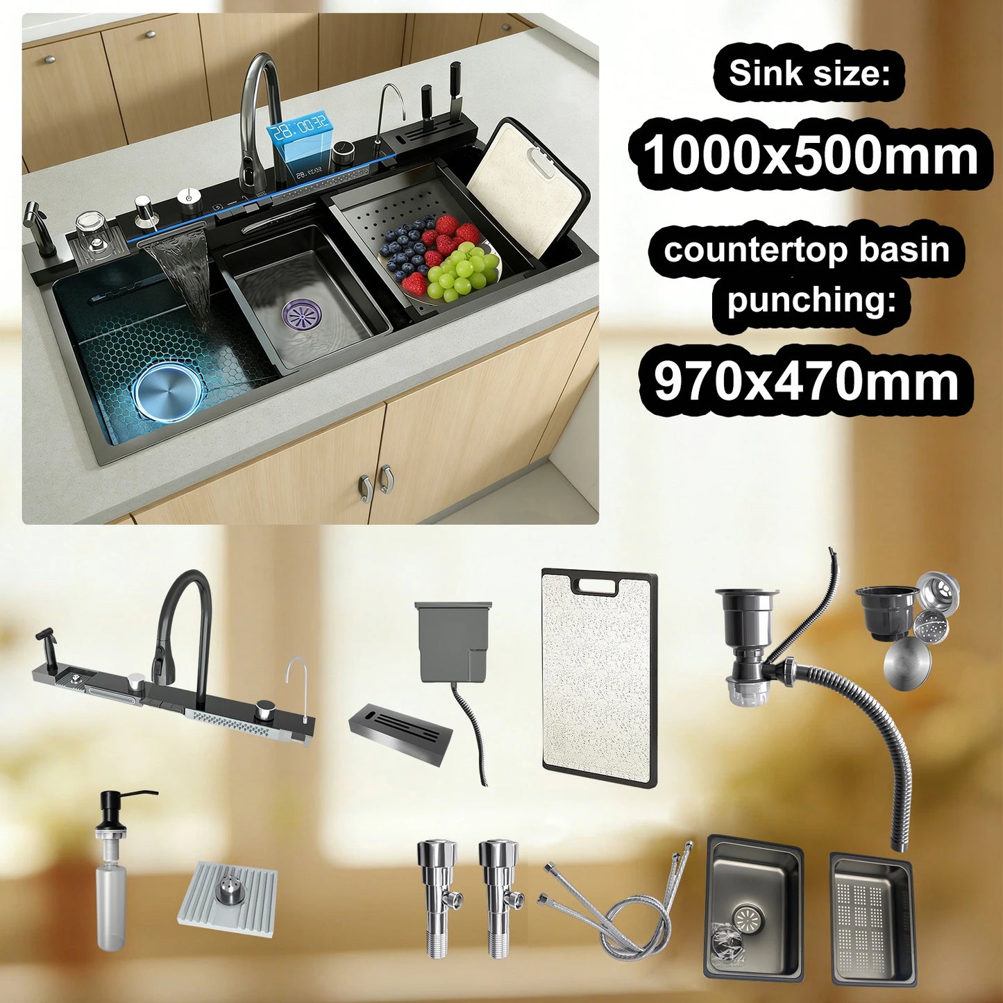 Telisiya Modern Stainless Steel Kitchen Sink With Digital Display