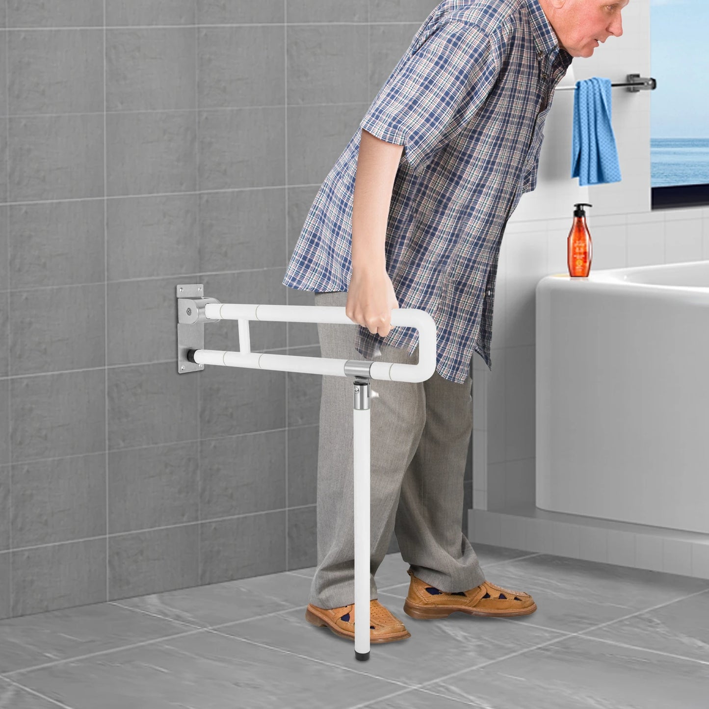 Hign-concerned Toilet Grab Bar Wall Mount Assist Foldable
