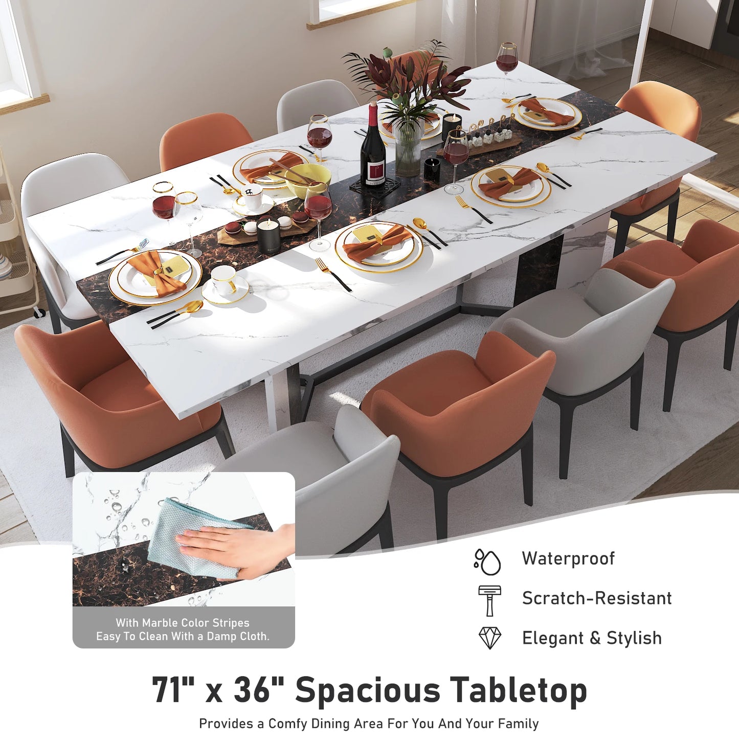 QiaoShiRen Modern Rectangular Dining Table For Eight