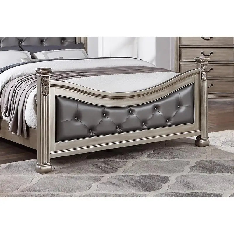 California King Bed With Tufted Faux Leather Headboard