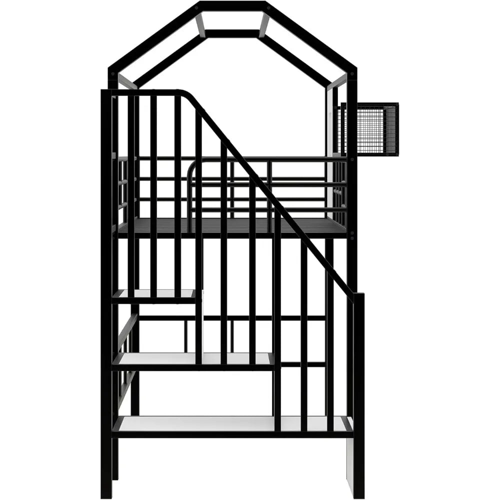 DAFIFY Loft Bed With Stairs And Roof For Kids Sturdy Metal