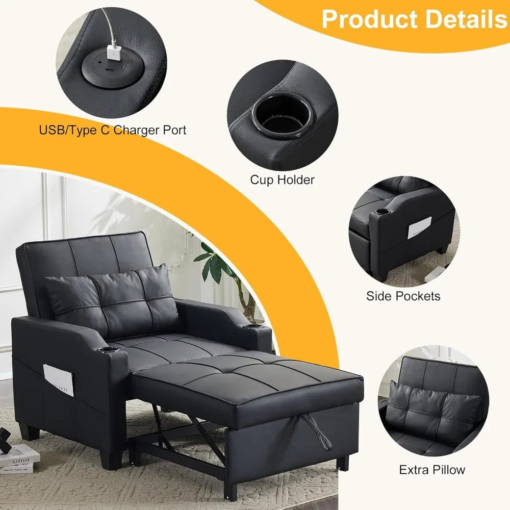 Ticify Sleeper Chair Sofa Bed With USB Type C Ports
