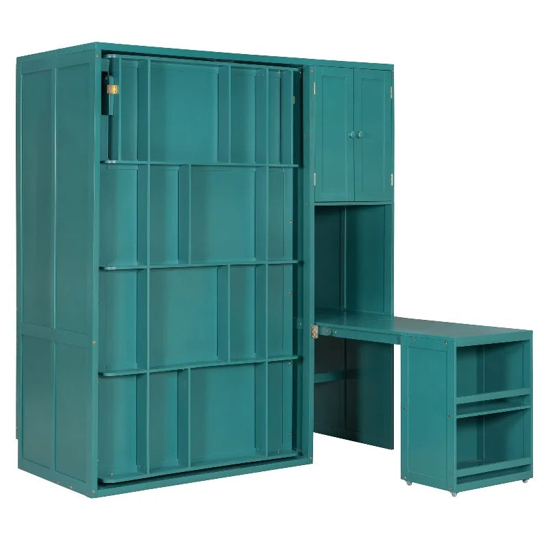 Rotating Wall Murphy Bed With Bookshelf And Extendable Desk