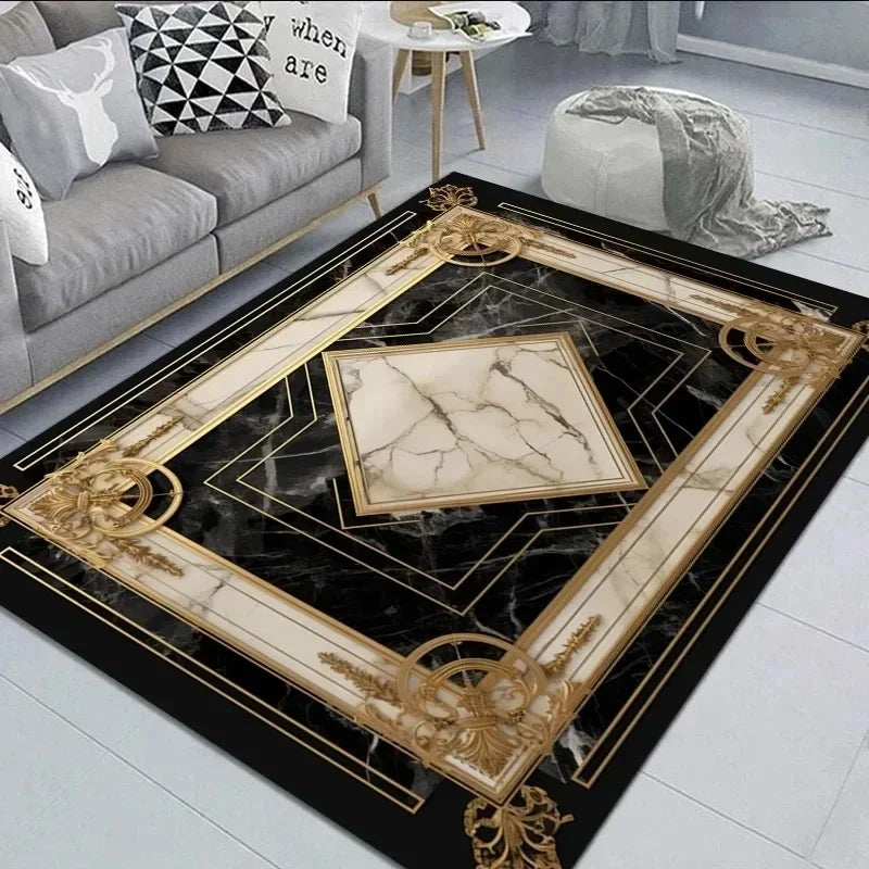 NONE Non Slip Modern Marble Rug for Living Room Polyester