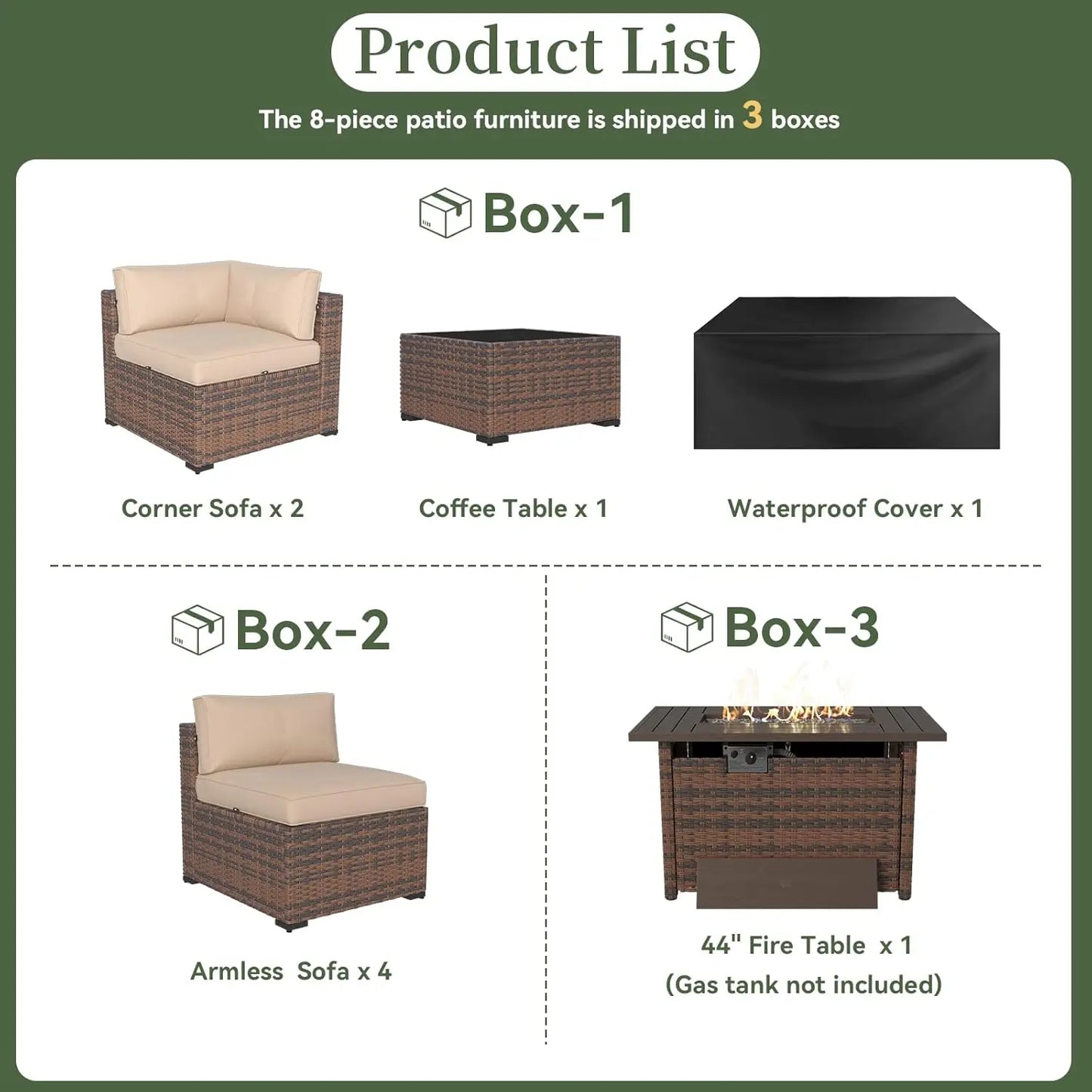 Outdoor Wicker Patio Furniture Set With Fire Pit Table