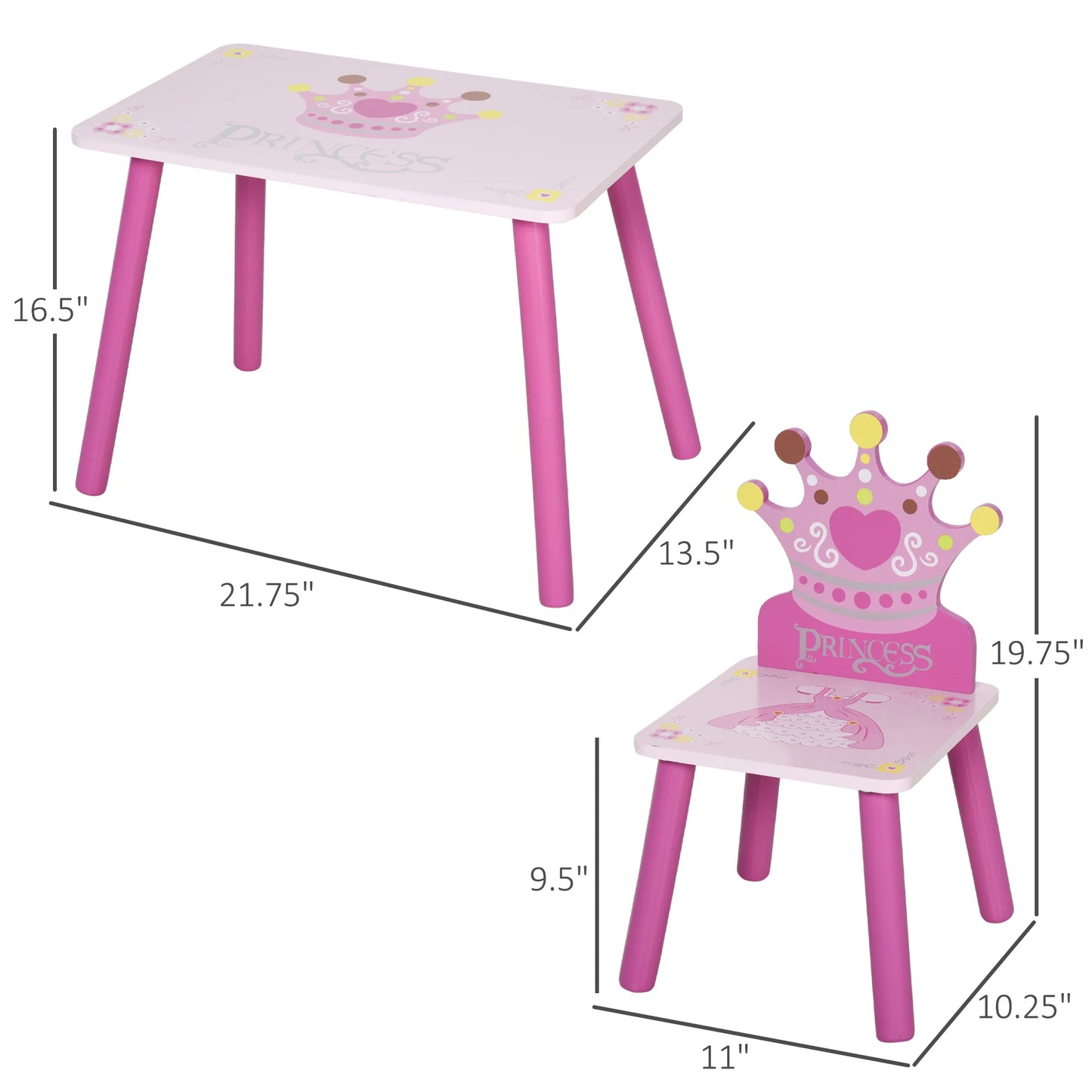 QABAH Crown Pattern Children's Table And Chairs Set