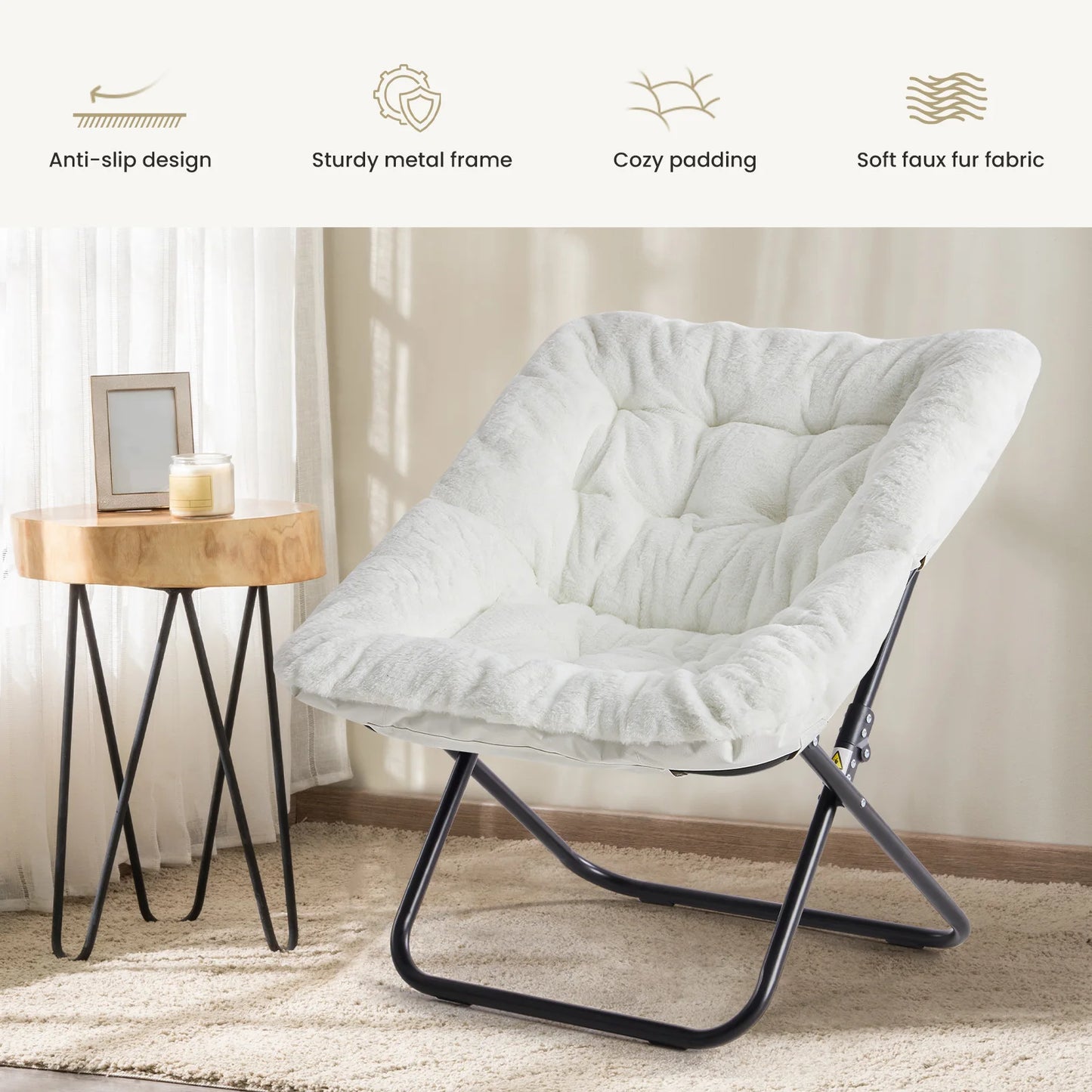 JHK Cozy Saucer Chair Faux Fur Fabric Deluxe Lounge