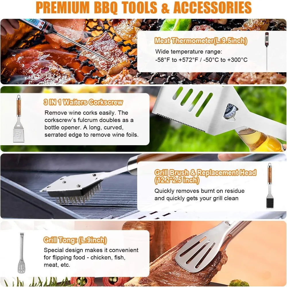 NBVCX 38 Piece Stainless Steel BBQ Tool Set Thermometer