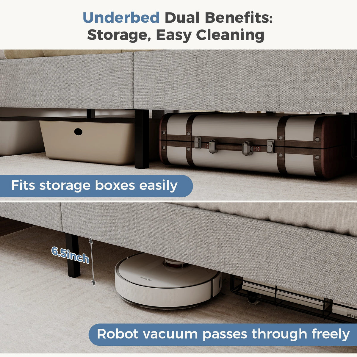 MCQ Upholstered Platform Bed Frame With Storage Drawers
