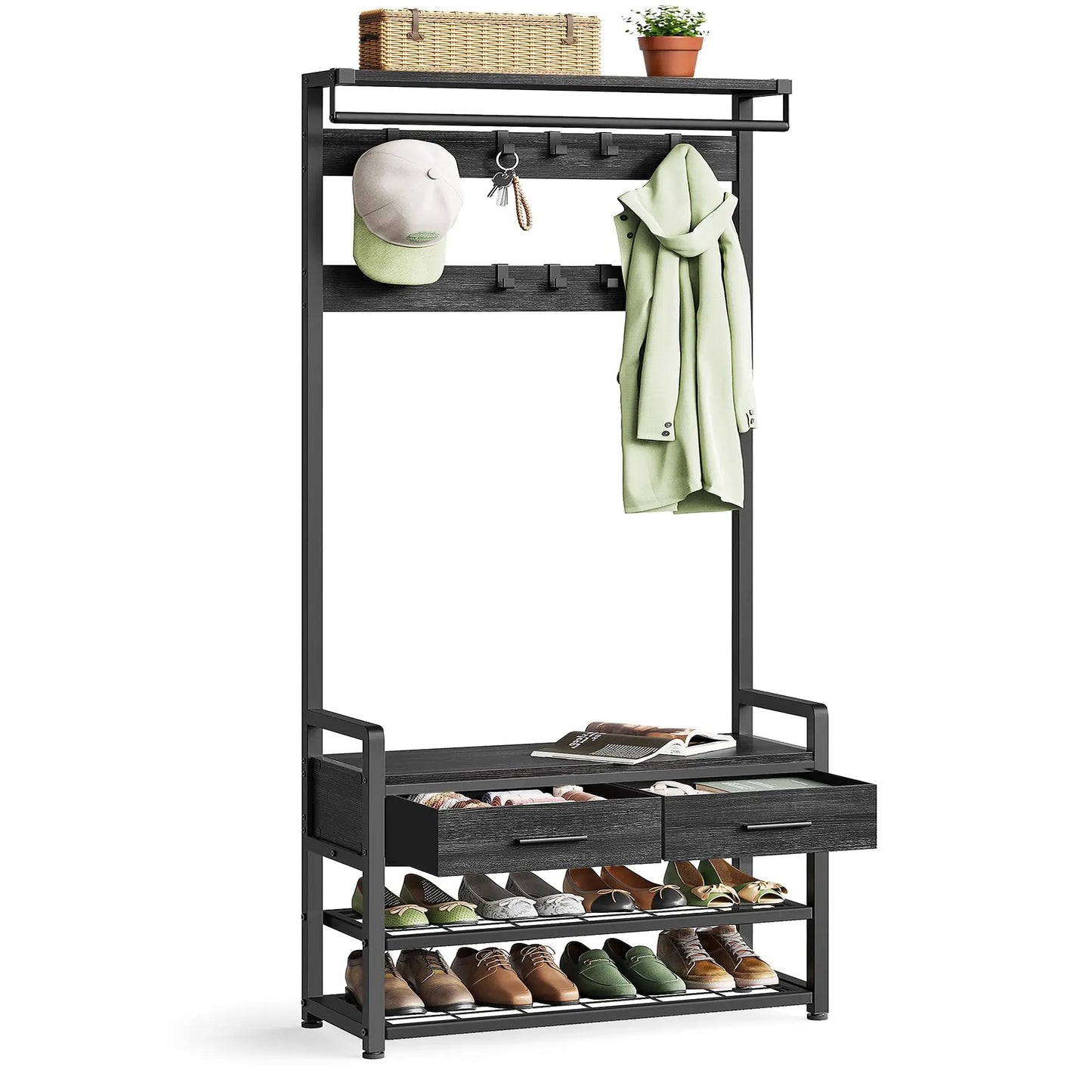 XIUWO Hall Tree With Bench And Shoe Storage Organizer