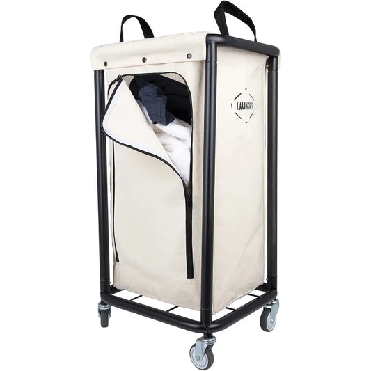 Rolling Laundry Cart With Removable Canvas Basket