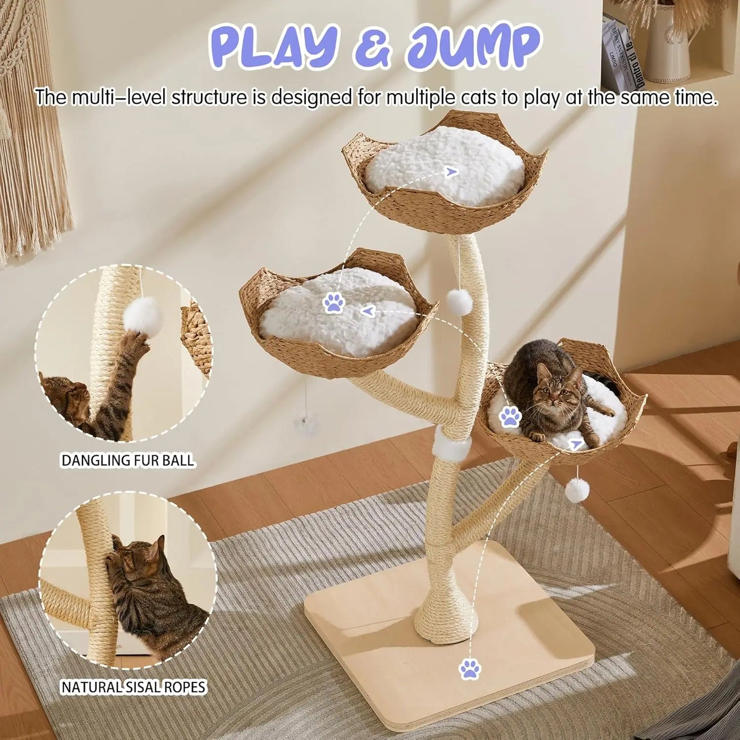 Modern 53 Inch Cat Tree Scratching Tower Multi-Level Condo for Small and Large Cats