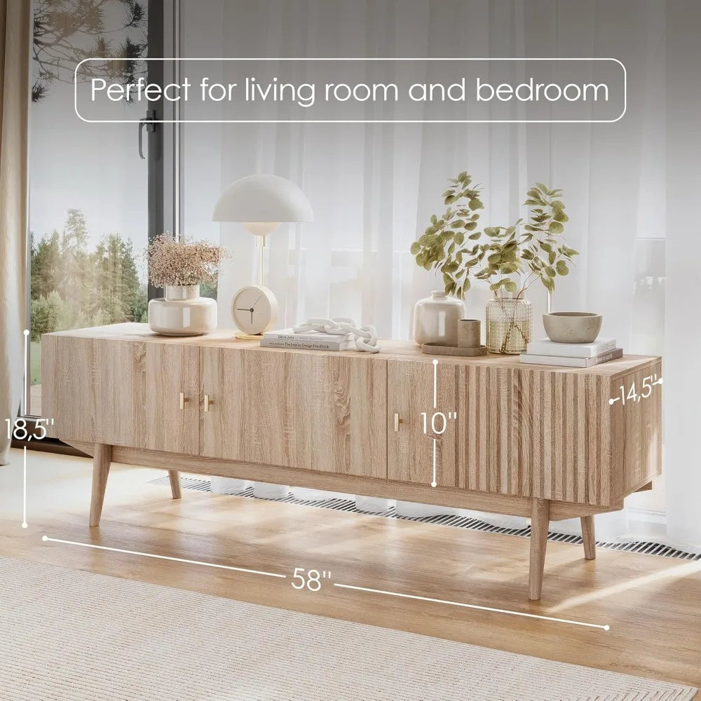 ZHUOTING TV Stand Living Room Media Console Wood Legs