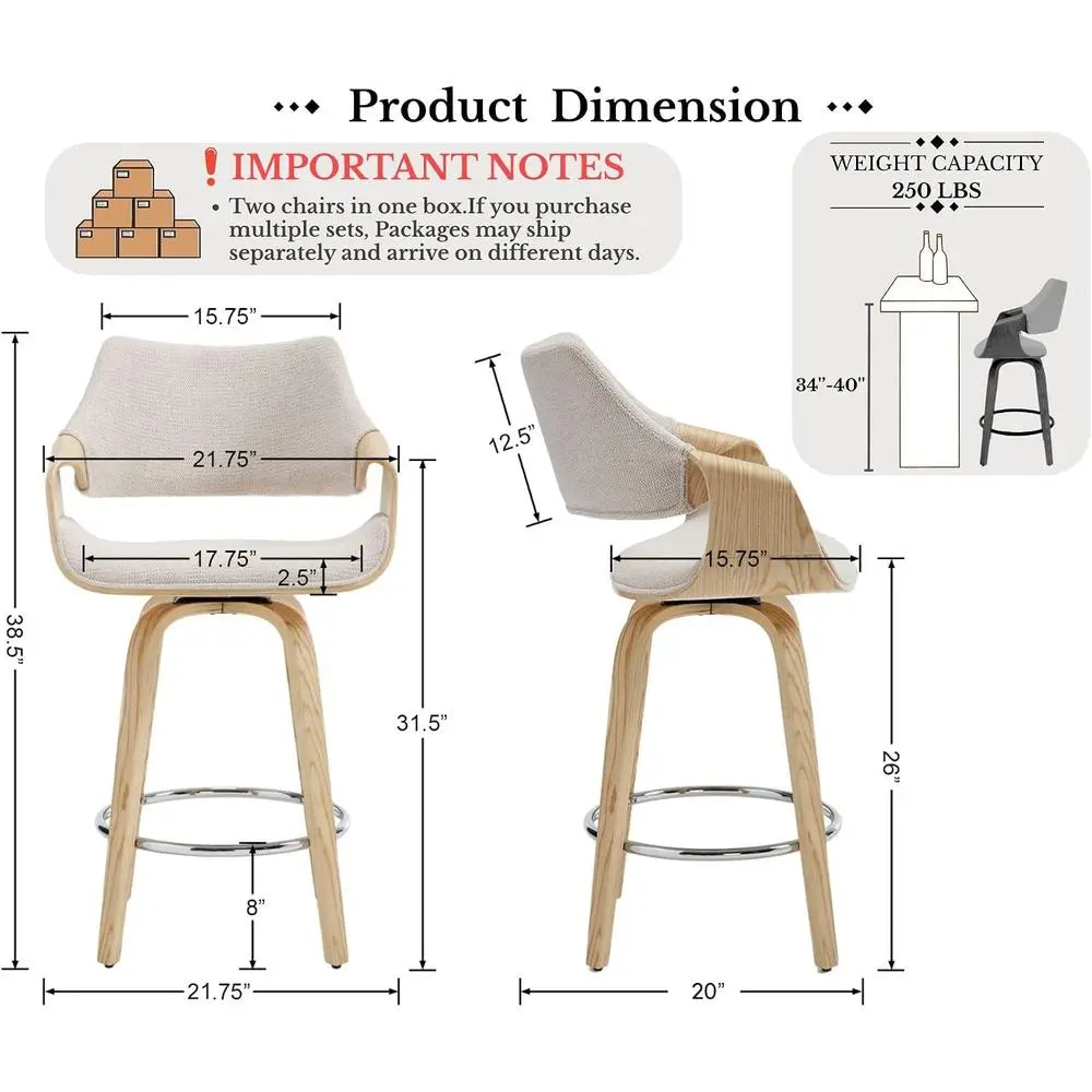 Modern Bar Stools Set of 4 With Backs Beige Swivel Counter