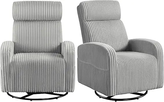 360 Degree Swivel Glider Chair for Nursery with Side Pockets and Corduroy Fabric