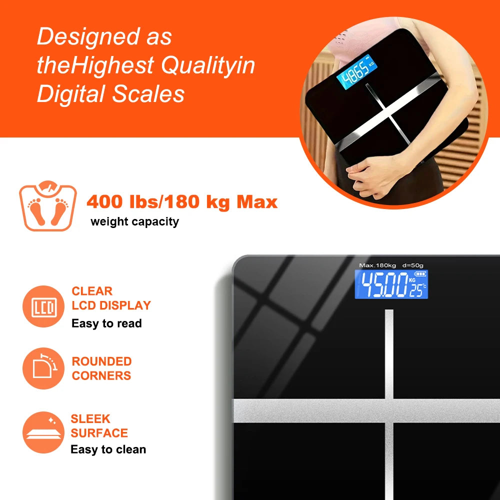 ZNLYRION Digital Bathroom Scale With LCD Display Tempered Glass