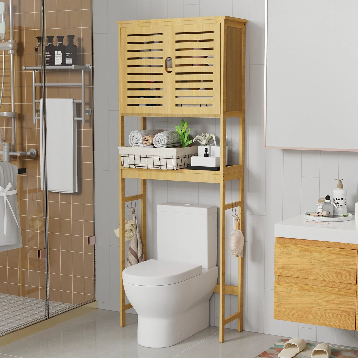 Wisfor Bamboo Over The Toilet Bathroom Storage Cabinet