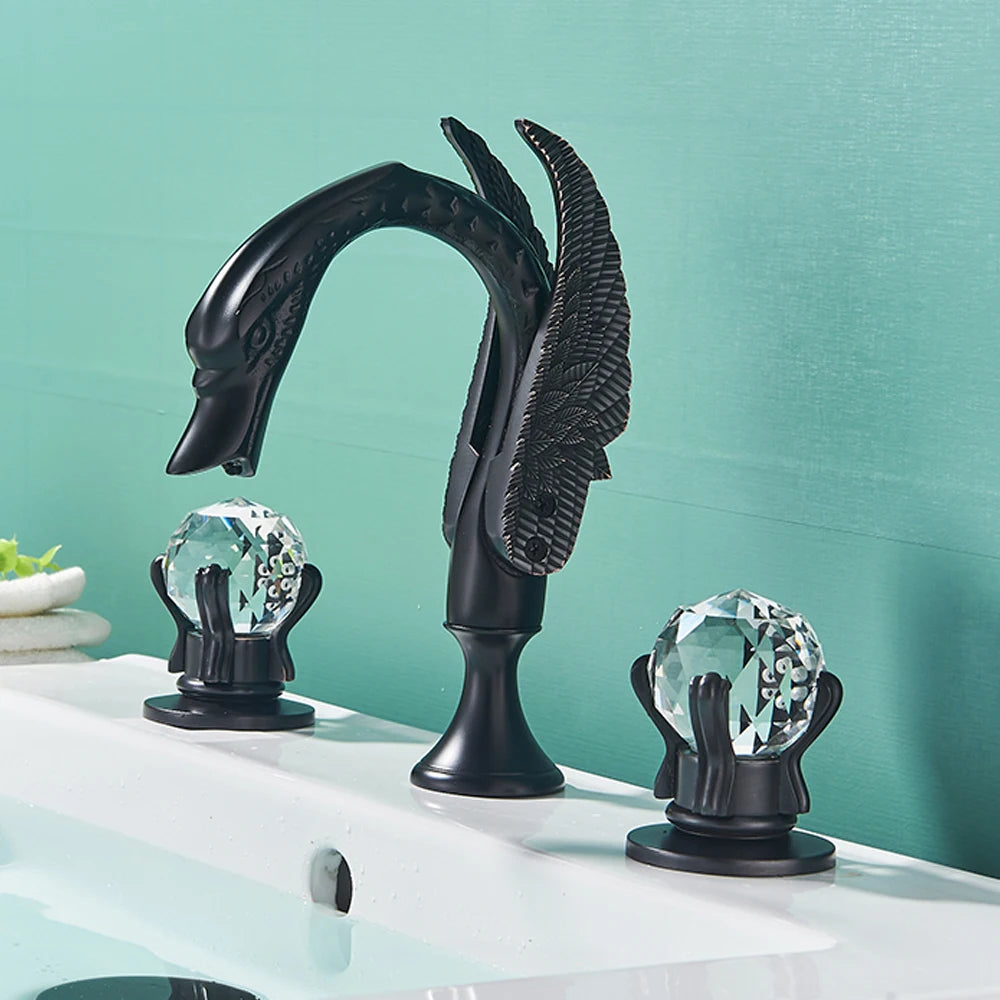 Rozin Swan Basin Faucet Deck Mounted Dual Crystal Handles