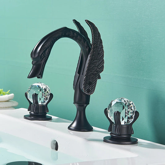 Rozin Swan Basin Faucet Deck Mounted Dual Crystal Handles