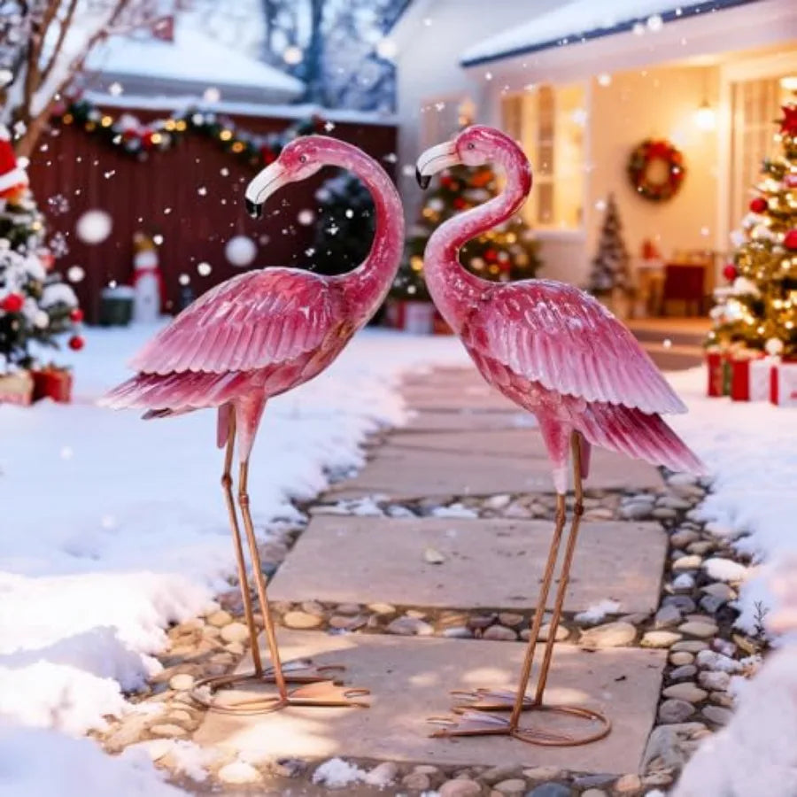 SHXI Flamingos Garden Statue Yard Art Metal Birds Sculpture