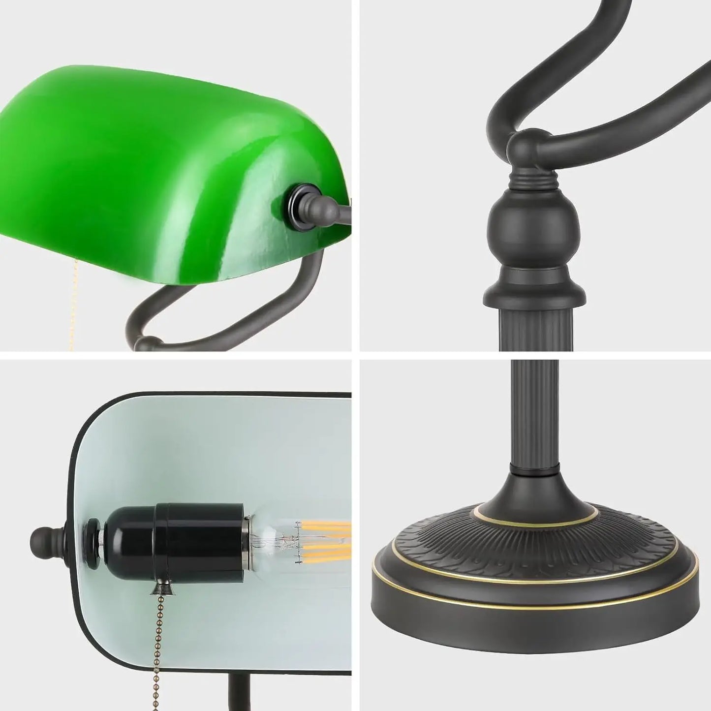 Glass Banker Desk Lamp With Zipper Switch And Base