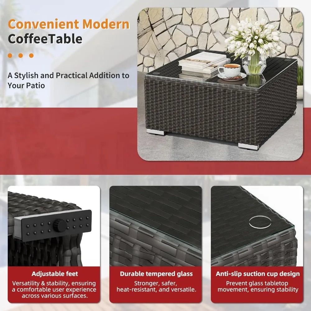 Outdoor Patio Furniture Set With Glass Top Table Cushions