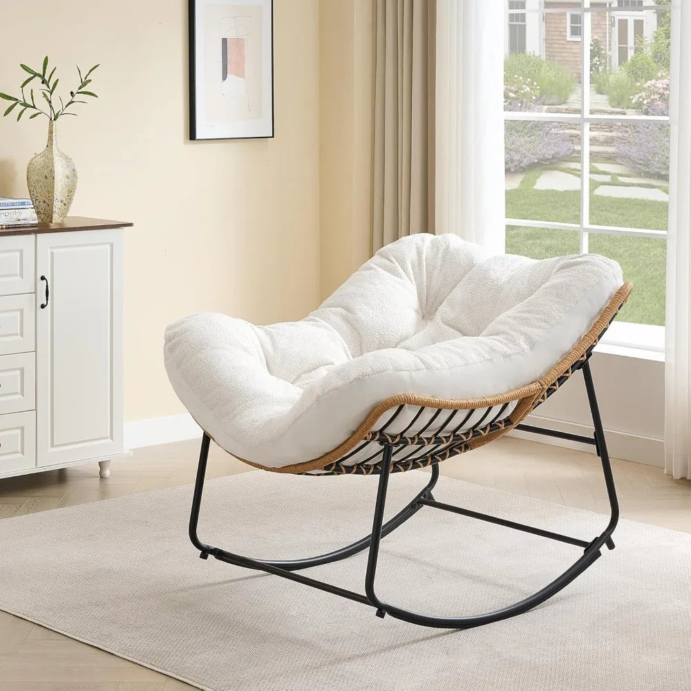 Papasan Outdoor Rocking Chair With Cushioned Seat Rattan Wicker