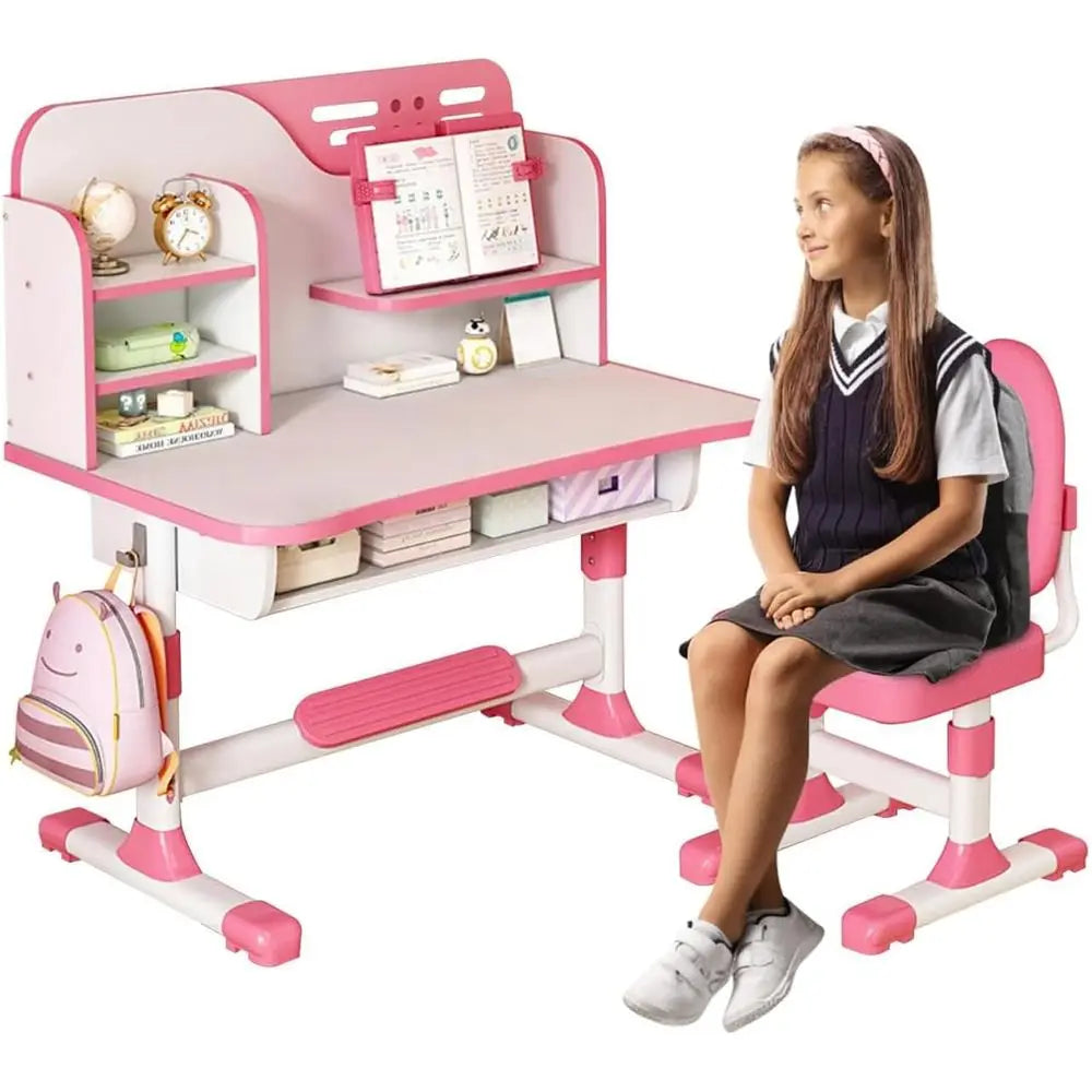 Height Adjustable Kids Desk and Chair Set for Growth