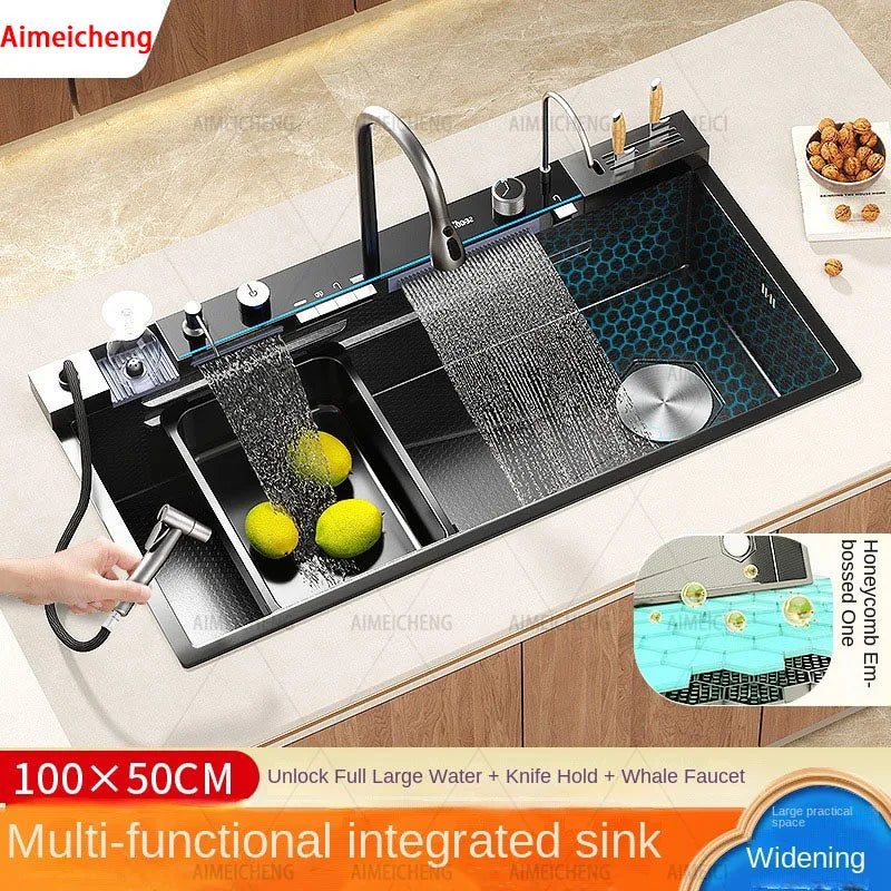 304 Stainless Steel Kitchen Waterfall Sink Digital Display