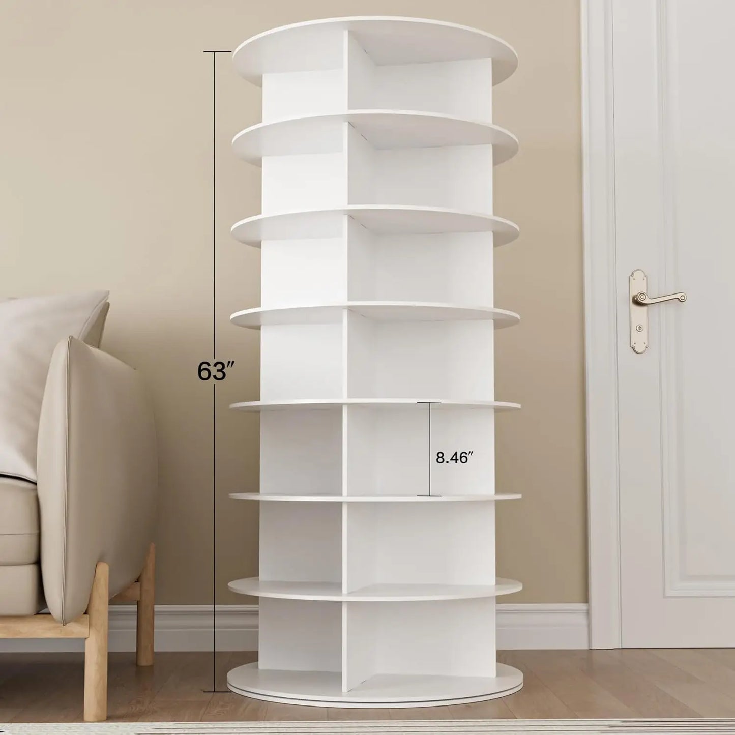 Rotating 7 Tier Shoe Rack Tower Vertical Spinning Organizer White Storage Solution