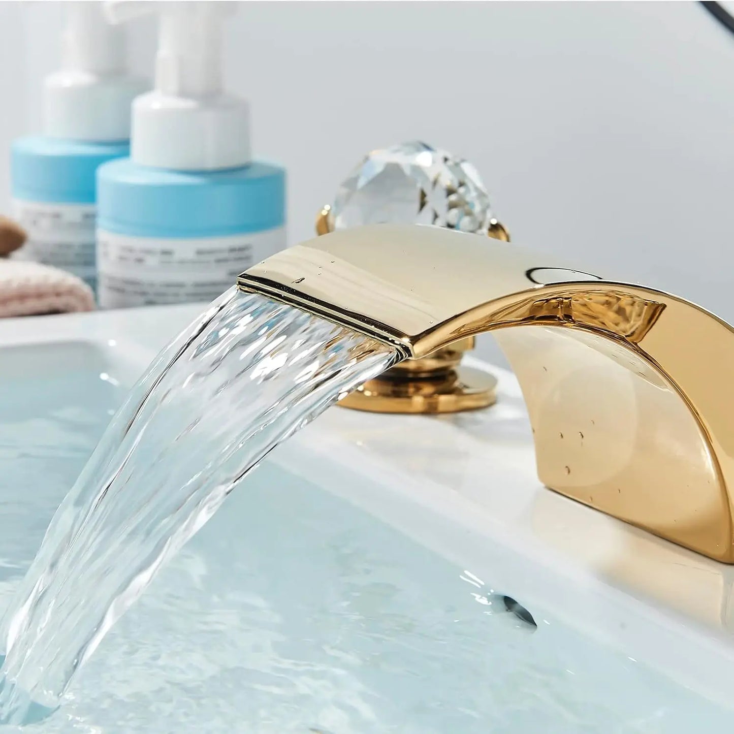 Quyanre LED Widespread Bathroom Faucet Waterfall