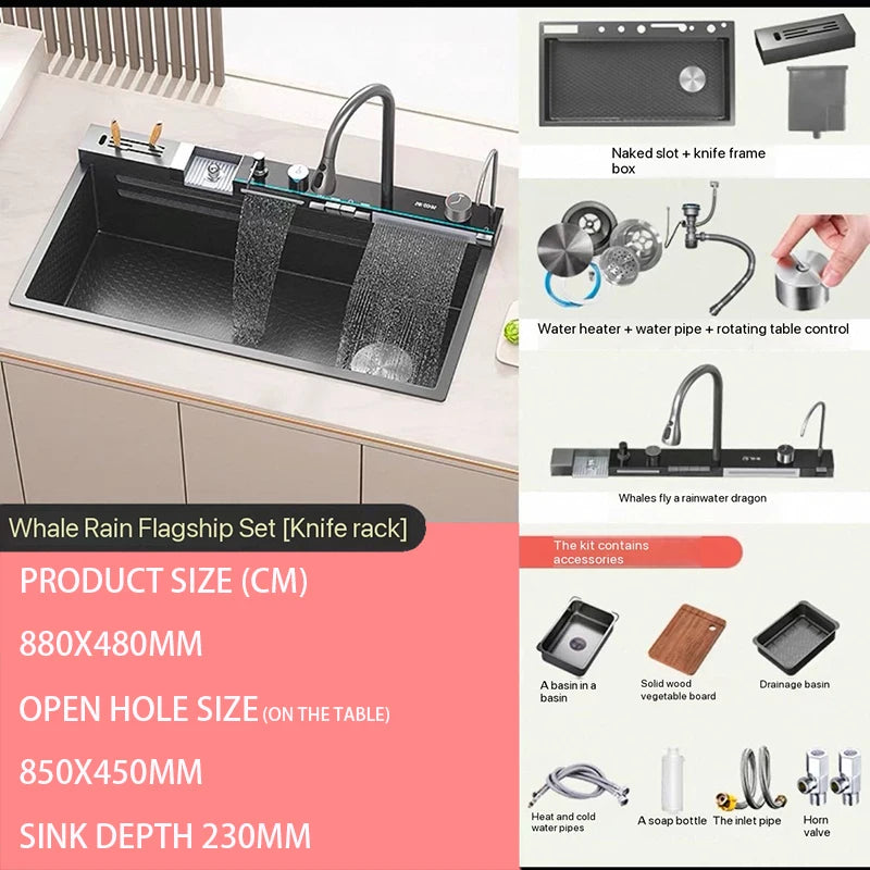 Zuixin Stainless Steel Kitchen Sink Waterfall Honeycomb