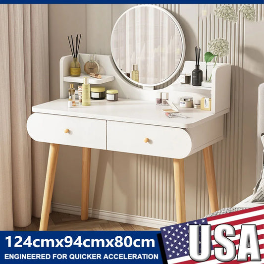 Vanity Table With Two Drawers And Makeup Mirror Bedroom