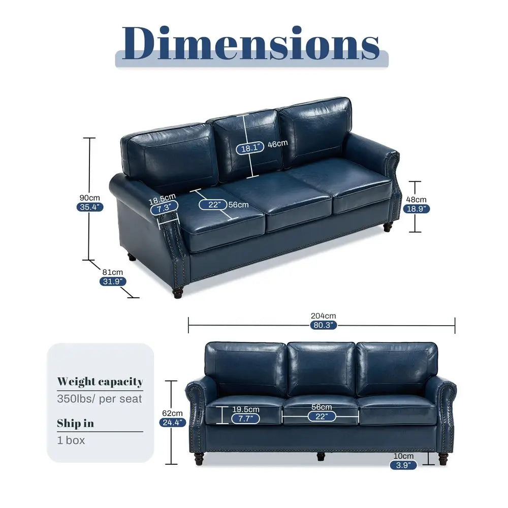 Faux Leather Sofa Mid Century Modern With Rolled Arms Deep Seats Living Room